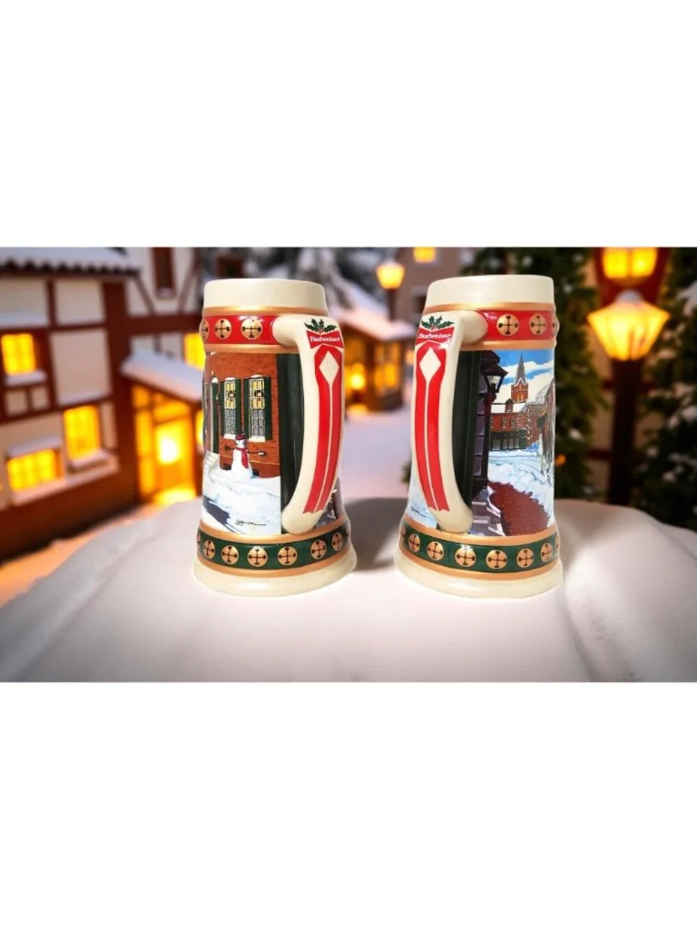 2-Vintage 1993 Budweiser Holiday Stein Collection "Hometown" Holiday Ceramic Bee - Picture 5 of 10